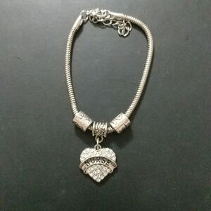 Silver Tone Nurse Clear Rhinestone Charm Statement Bracelet